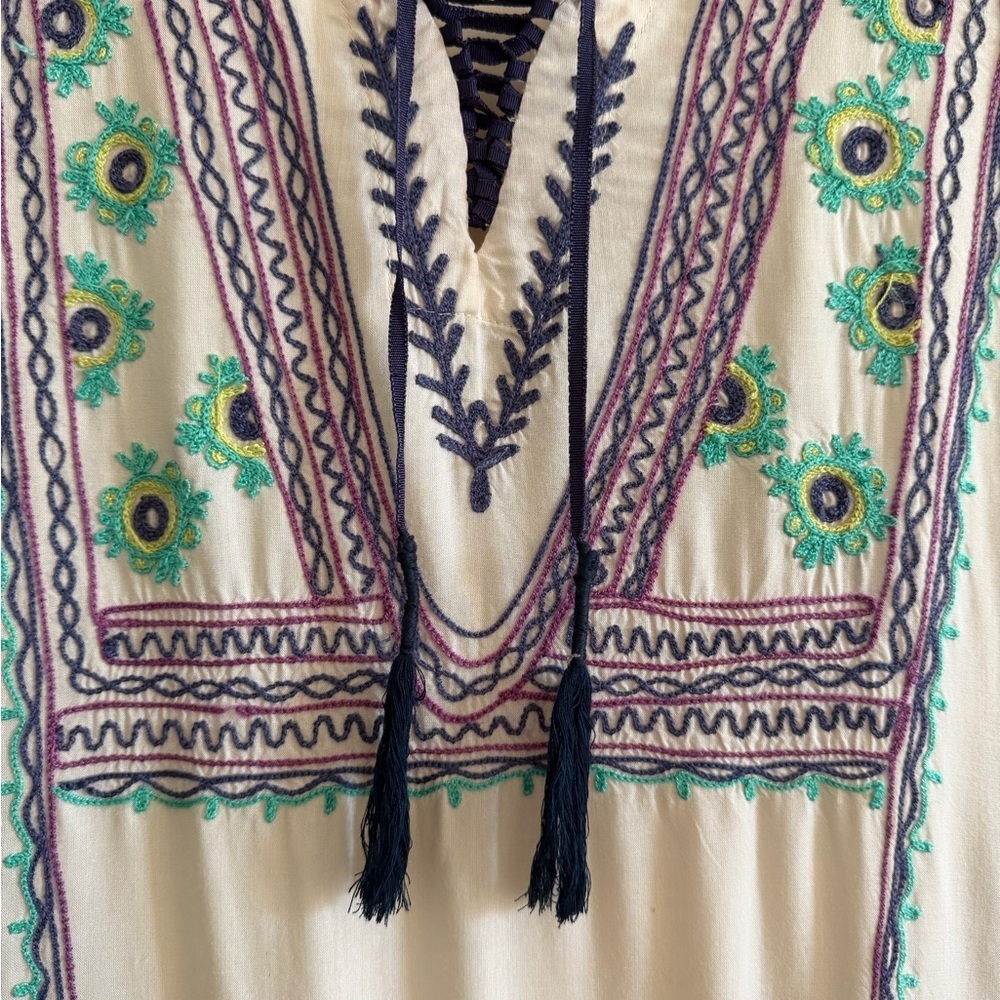 American Rag Cream Dress with Purple and Green Embroidery - Picture 3 of 4